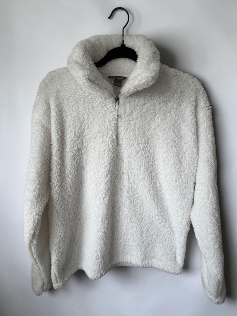 Eddie Bauer Sherpa Fleece Pullover Womens Medium Ivory 1/4 Zip Cozy Soft